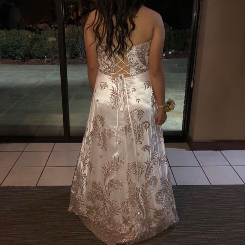 White and Gold Prom Dress